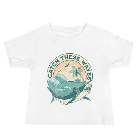 [ID: 305-G345] Catch These Waves Shark  Baby Staple Tee