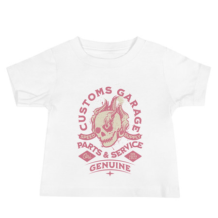 [ID: 305-G447] Customs Garage - Flaming Skull Baby Staple Tee